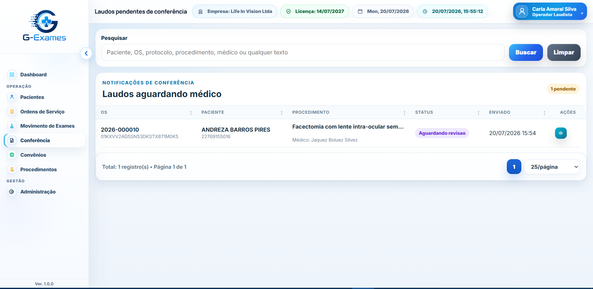 Laudo aguardando conferência médica